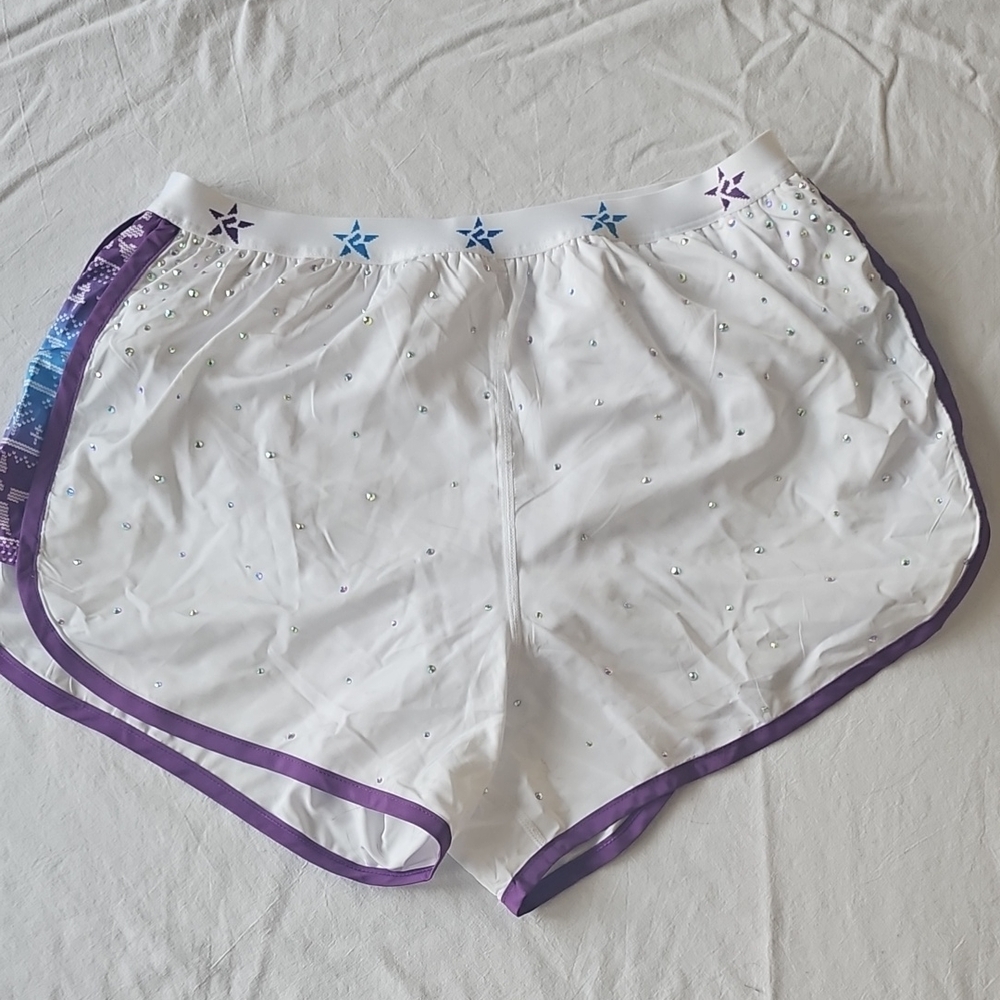 Rebel White Athletic Shorts with Purple Trim